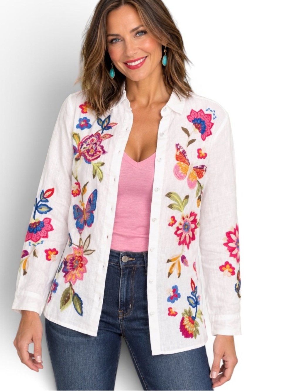 Johnny Was GRACEY linen, heavily embroidered oversized shirt/jacket NWT